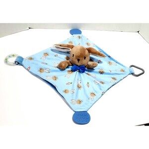 Modern Baby Blue Bunny Lovey Security Blanket Plush Toy Rattle Teether Infant